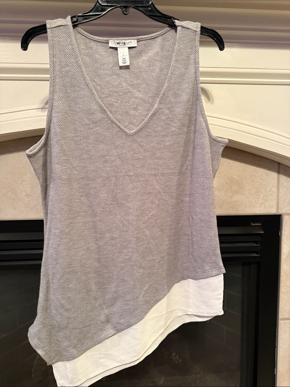 NWOT White House Black Market Gray V-Neck Tank with White Layered Hem